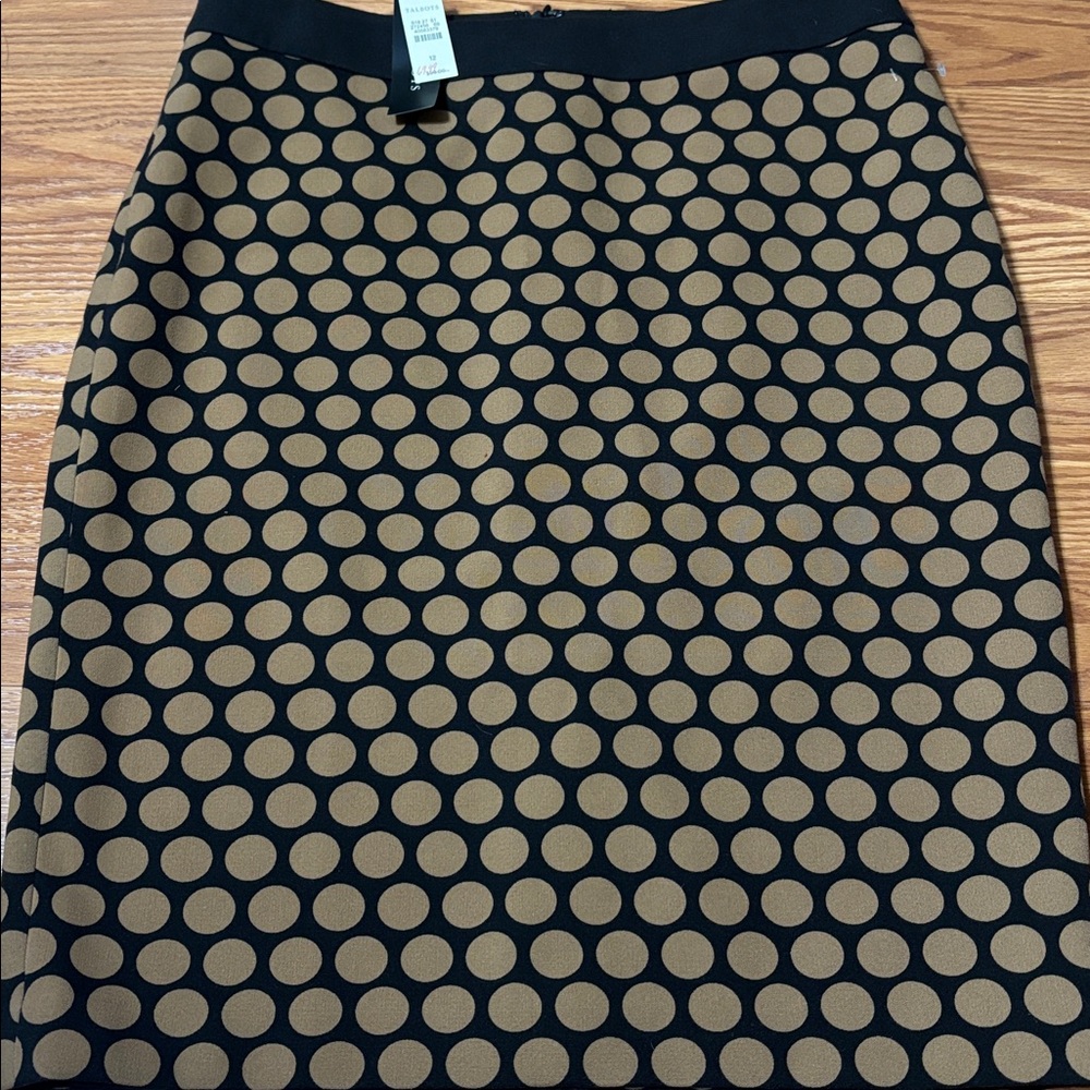Talbots Black Tan Polka Dot A-Line Skirt - Picture 4 of 6